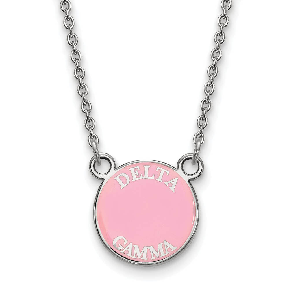 Sterling Silver Delta Gamma Small Enamel Disc Necklace, Item N14827 by The Black Bow Jewelry Co.