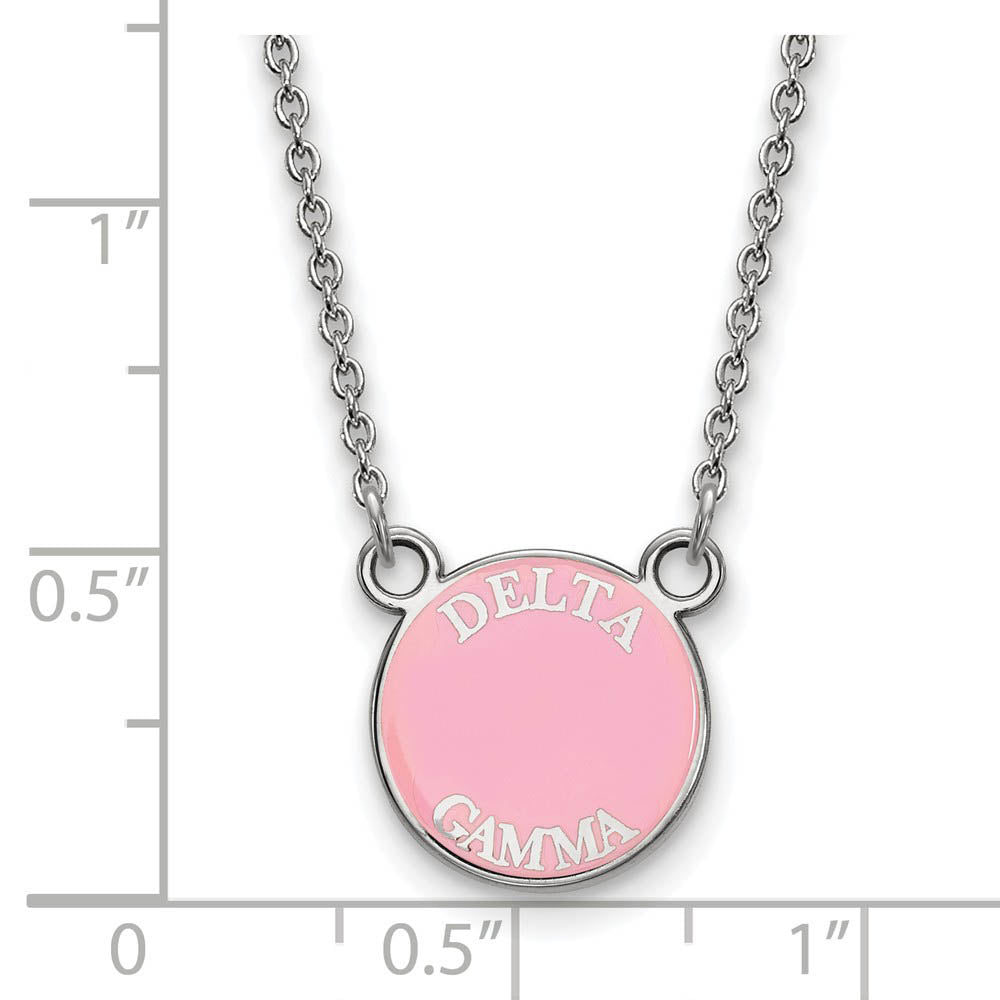 Alternate view of the Sterling Silver Delta Gamma Small Enamel Disc Necklace by The Black Bow Jewelry Co.