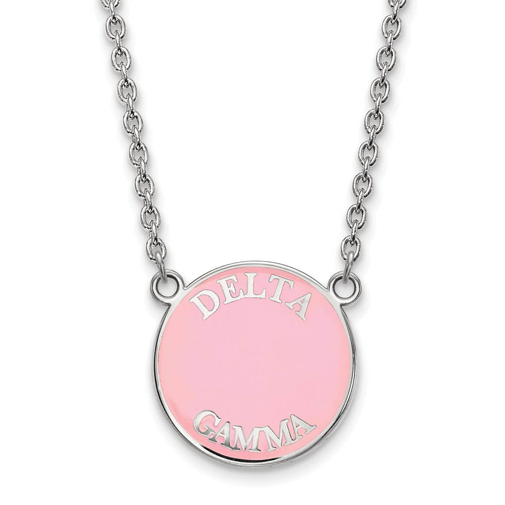Sterling Silver Delta Gamma Large Enamel Disc Necklace, Item N14828 by The Black Bow Jewelry Co.