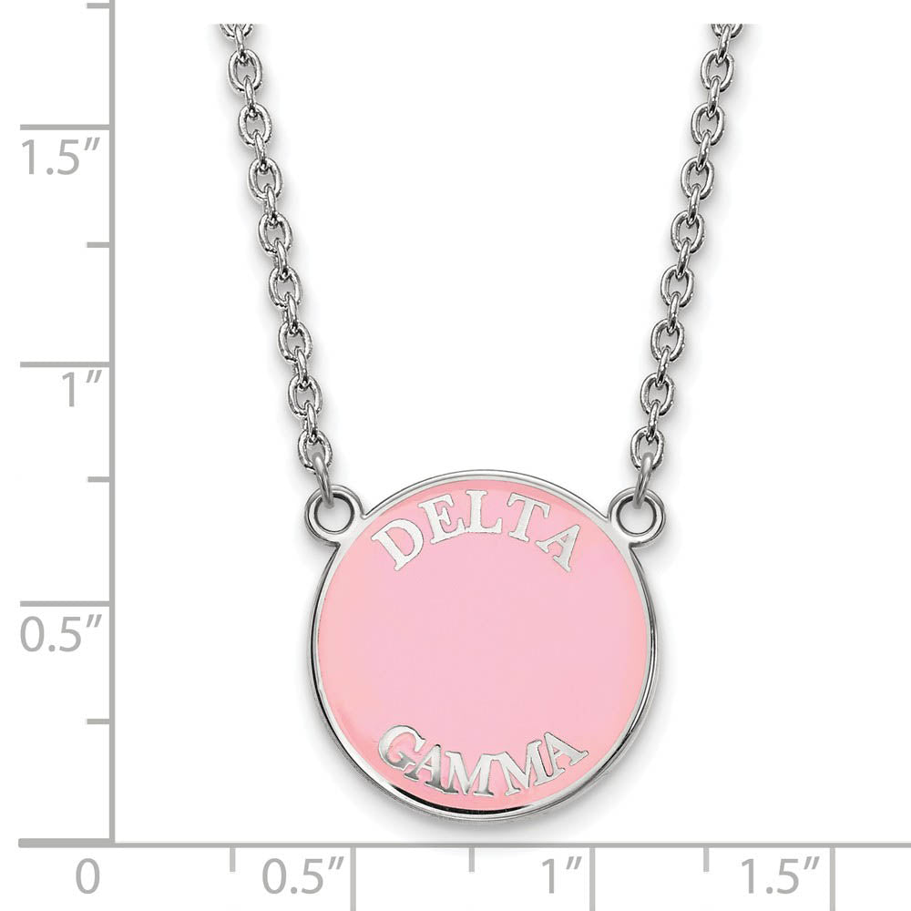 Alternate view of the Sterling Silver Delta Gamma Large Enamel Disc Necklace by The Black Bow Jewelry Co.