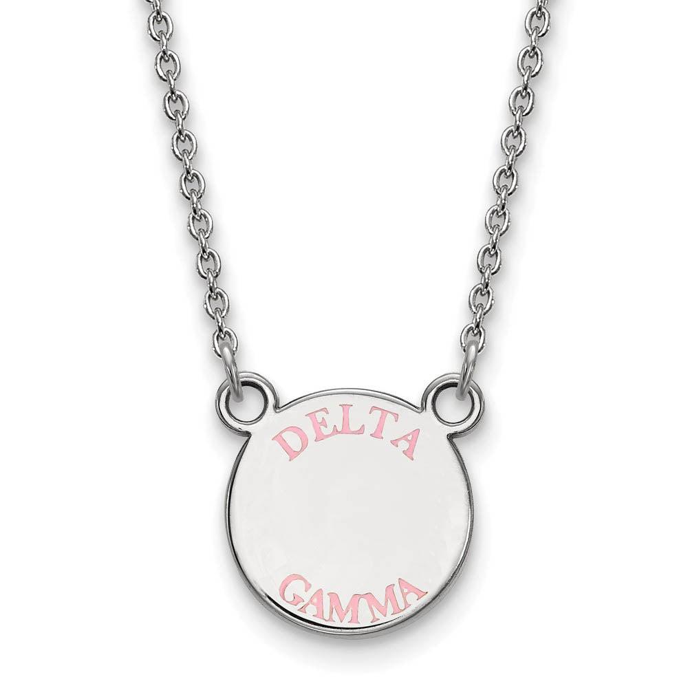 Sterling Silver Delta Gamma Small Pink Enamel Necklace, Item N14829 by The Black Bow Jewelry Co.