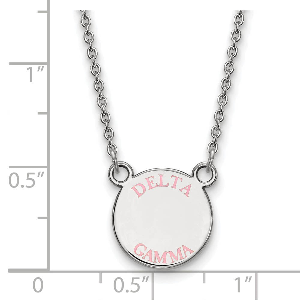 Alternate view of the Sterling Silver Delta Gamma Small Pink Enamel Necklace by The Black Bow Jewelry Co.
