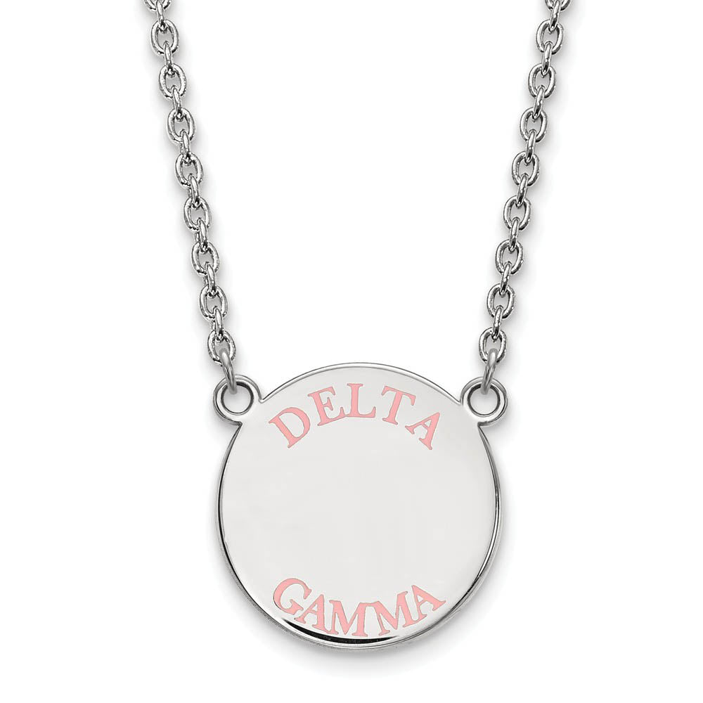 Sterling Silver Delta Gamma Large Pink Enamel Necklace, Item N14830 by The Black Bow Jewelry Co.