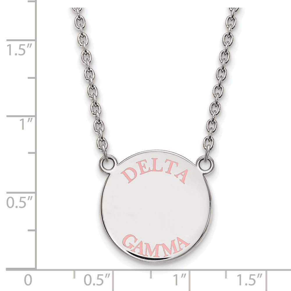 Alternate view of the Sterling Silver Delta Gamma Large Pink Enamel Necklace by The Black Bow Jewelry Co.