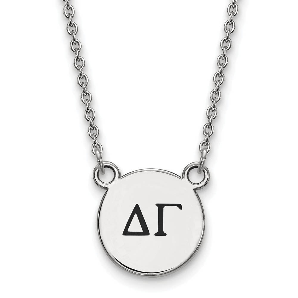 Sterling Silver Delta Gamma Small Enamel Greek Letters Necklace, Item N14831 by The Black Bow Jewelry Co.