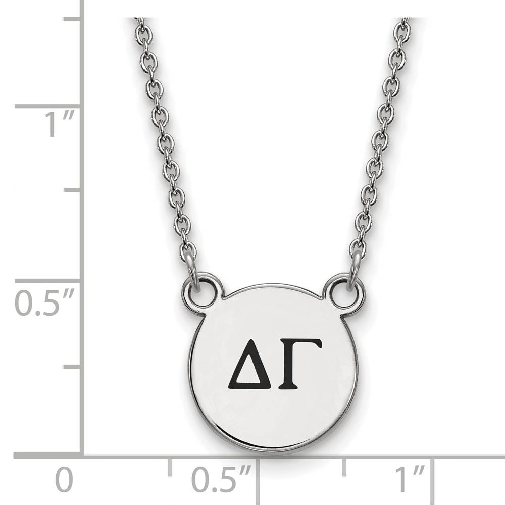 Alternate view of the Sterling Silver Delta Gamma Small Enamel Greek Letters Necklace by The Black Bow Jewelry Co.