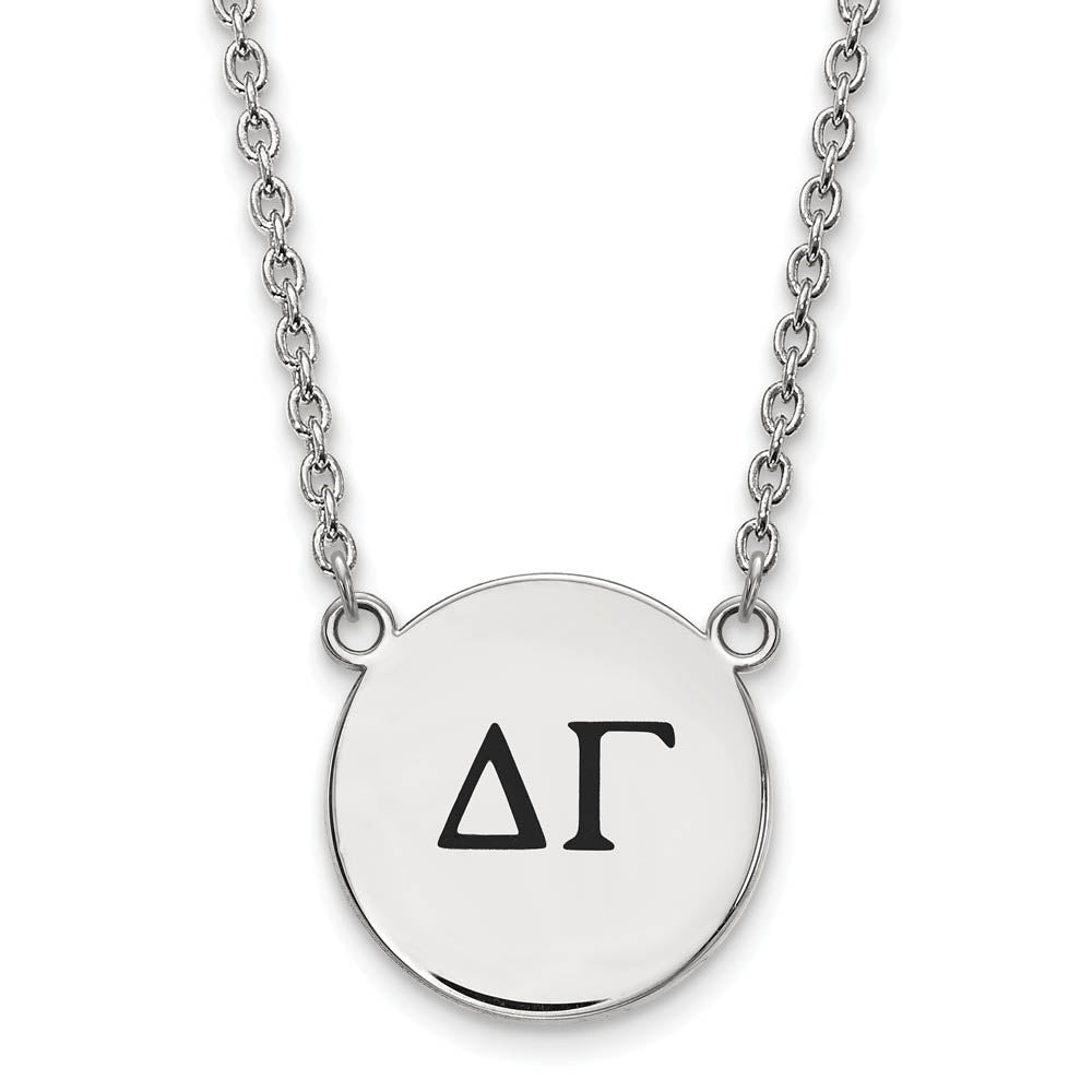 Sterling Silver Delta Gamma Large Enamel Greek Letters Necklace, Item N14832 by The Black Bow Jewelry Co.