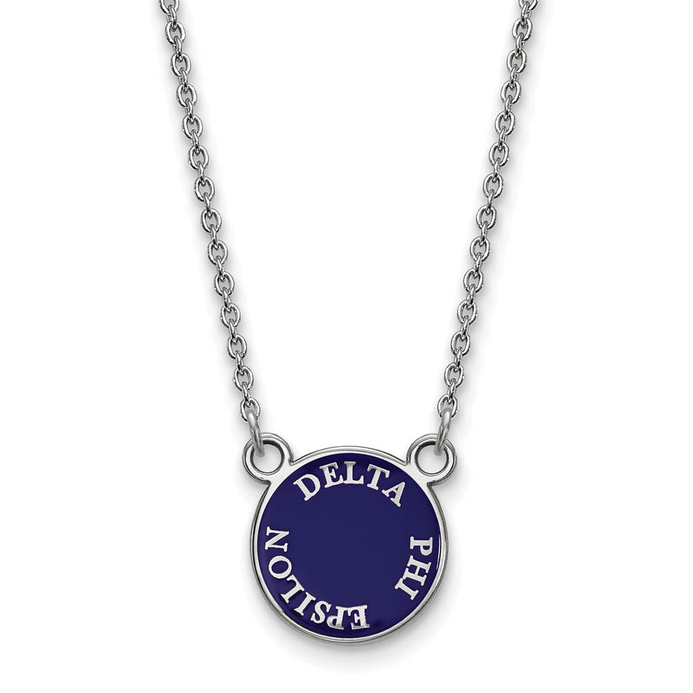 Sterling Silver Delta Phi Epsilon Small Enamel Disc Necklace, Item N14841 by The Black Bow Jewelry Co.