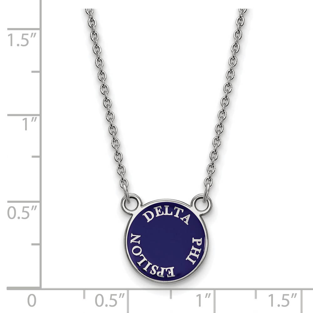 Alternate view of the Sterling Silver Delta Phi Epsilon Small Enamel Disc Necklace by The Black Bow Jewelry Co.
