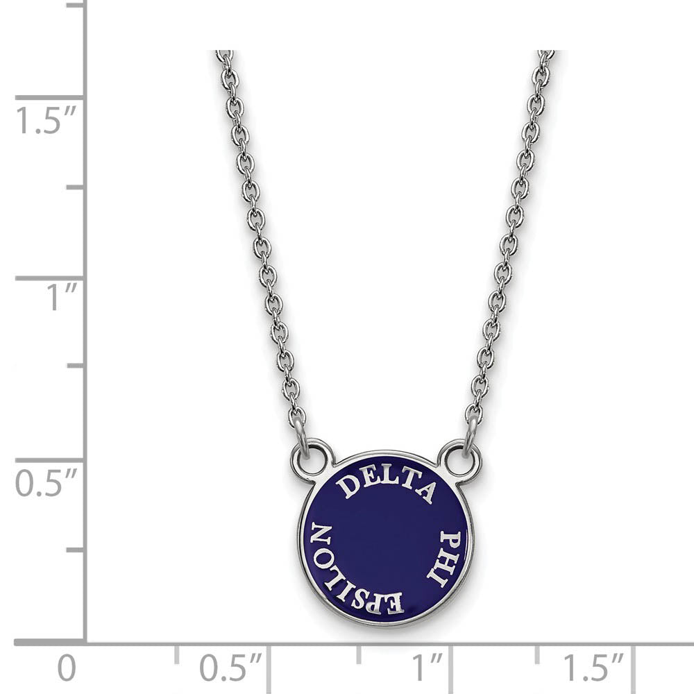 Alternate view of the Sterling Silver Delta Phi Epsilon Small Enamel Disc Necklace by The Black Bow Jewelry Co.