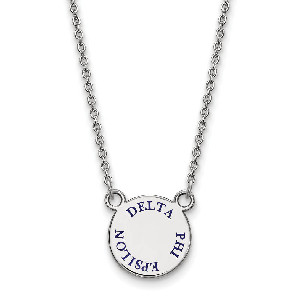 Sterling Silver Delta Phi Epsilon Small Blue Enamel Necklace, Item N14843 by The Black Bow Jewelry Co.
