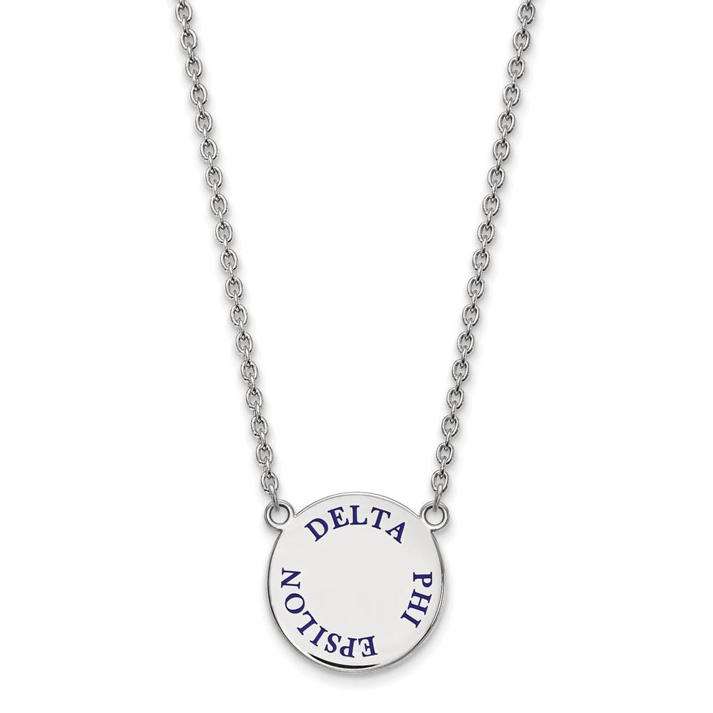 Sterling Silver Delta Phi Epsilon Large Blue Enamel Necklace, Item N14844 by The Black Bow Jewelry Co.