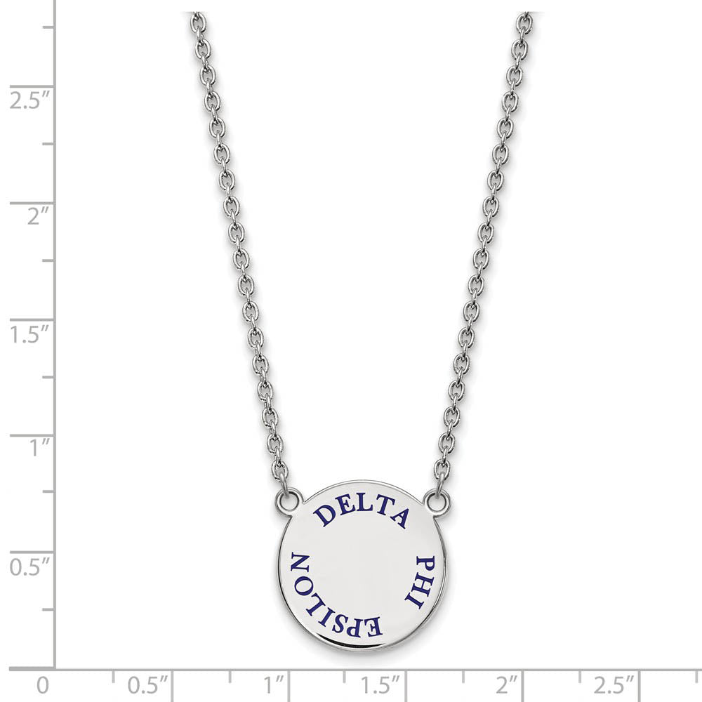Alternate view of the Sterling Silver Delta Phi Epsilon Large Blue Enamel Necklace by The Black Bow Jewelry Co.