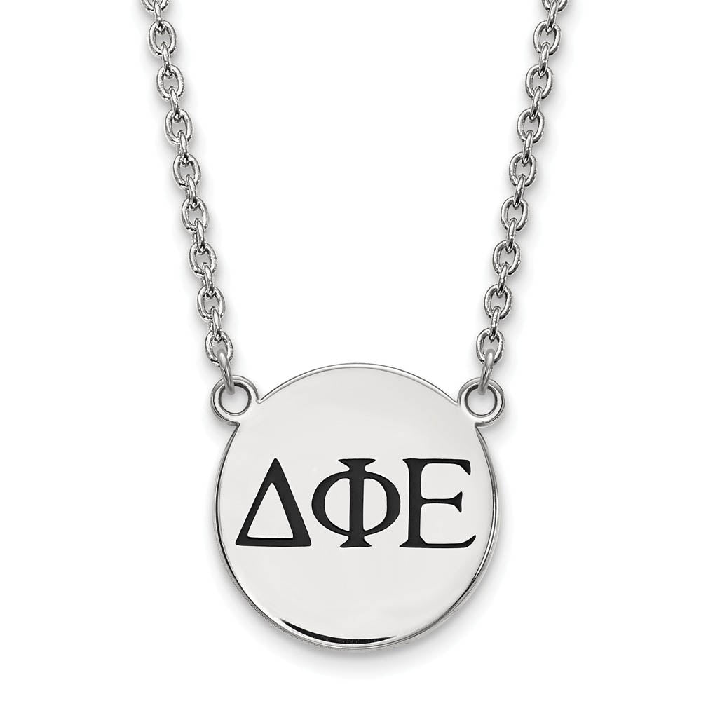 Sterling Silver Delta Phi Epsilon Large Enamel Greek Letters Necklace, Item N14846 by The Black Bow Jewelry Co.