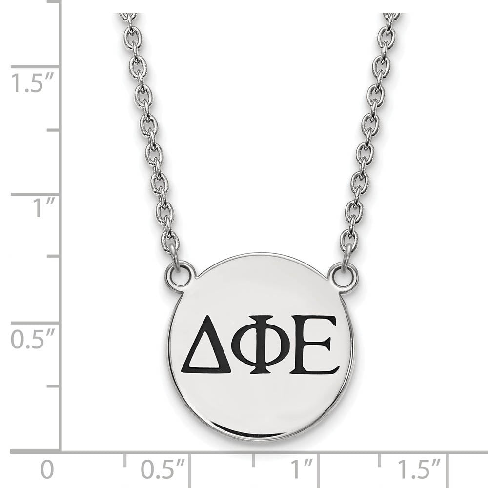 Alternate view of the Sterling Silver Delta Phi Epsilon Large Enamel Greek Letters Necklace by The Black Bow Jewelry Co.
