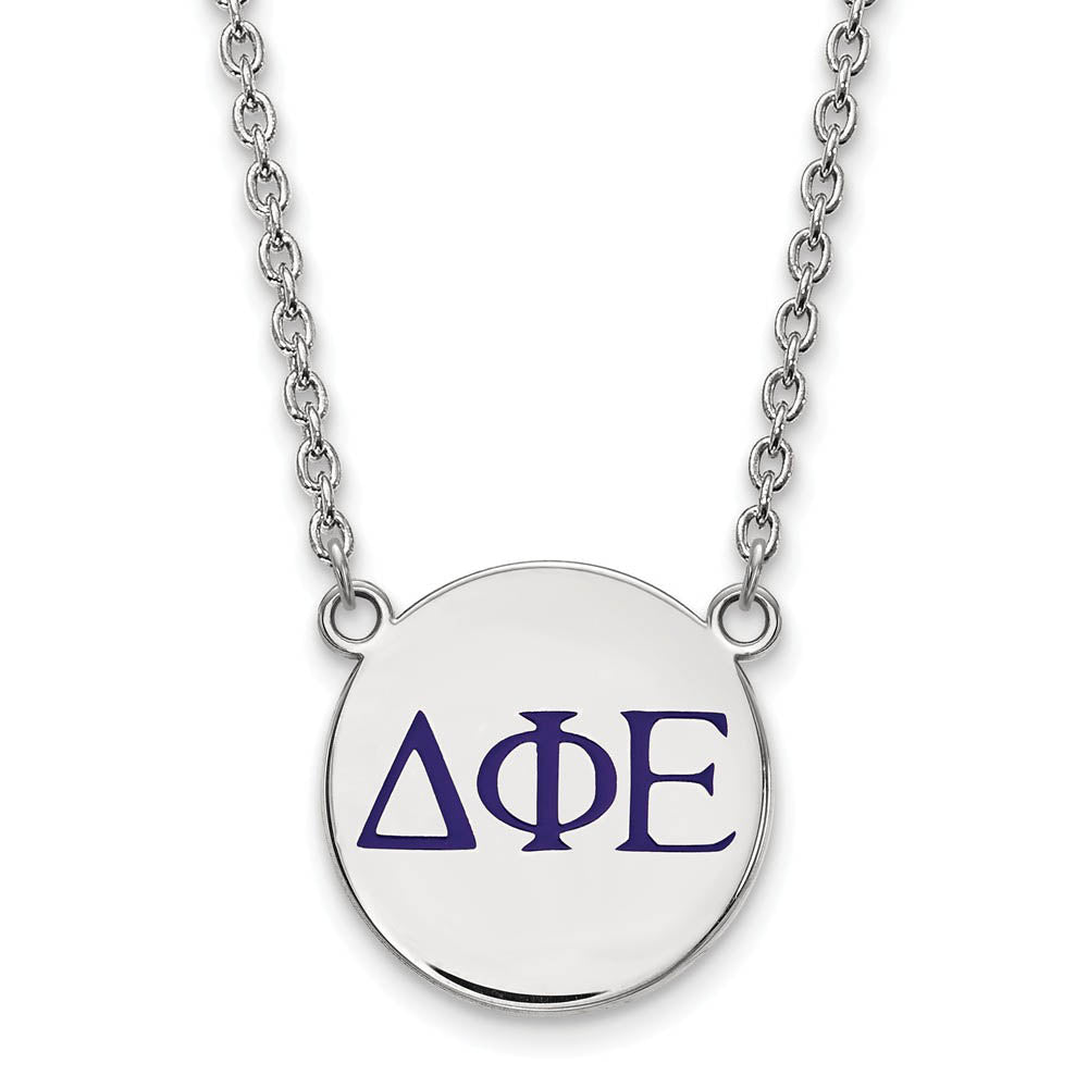 Sterling Silver Delta Phi Epsilon Large Blue Enamel Greek Necklace, Item N14848 by The Black Bow Jewelry Co.