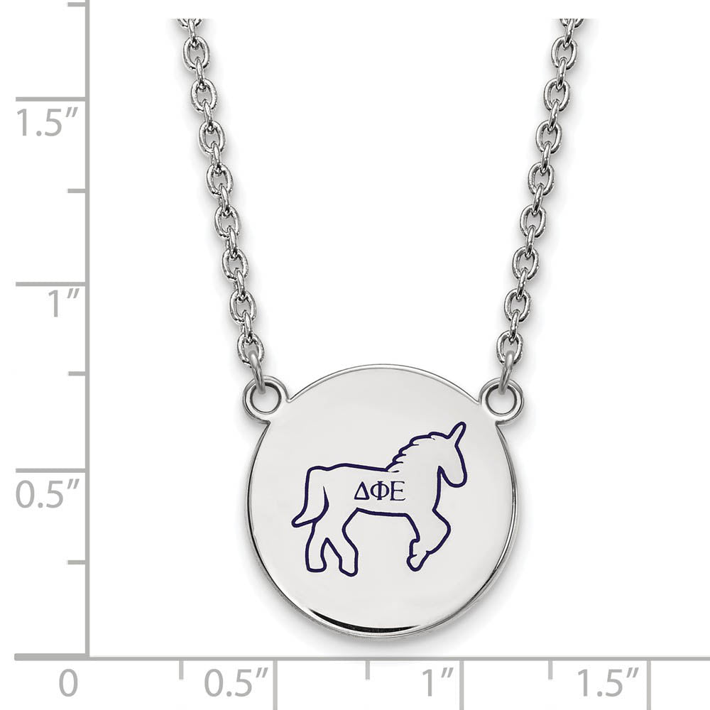 Alternate view of the Sterling Silver Delta Phi Epsilon Large Enamel Necklace by The Black Bow Jewelry Co.