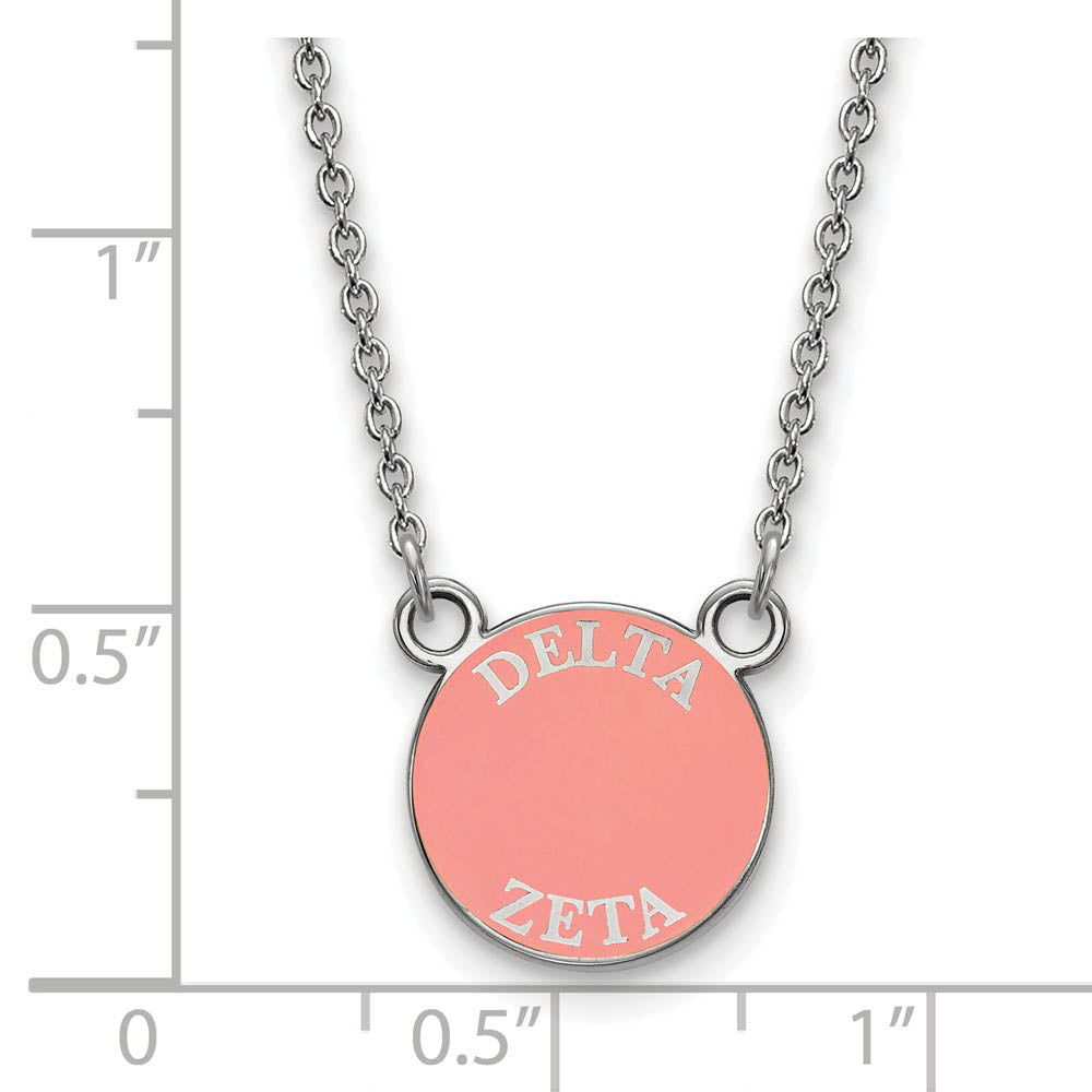 Alternate view of the Sterling Silver Delta Zeta Small Enamel Disc Necklace by The Black Bow Jewelry Co.