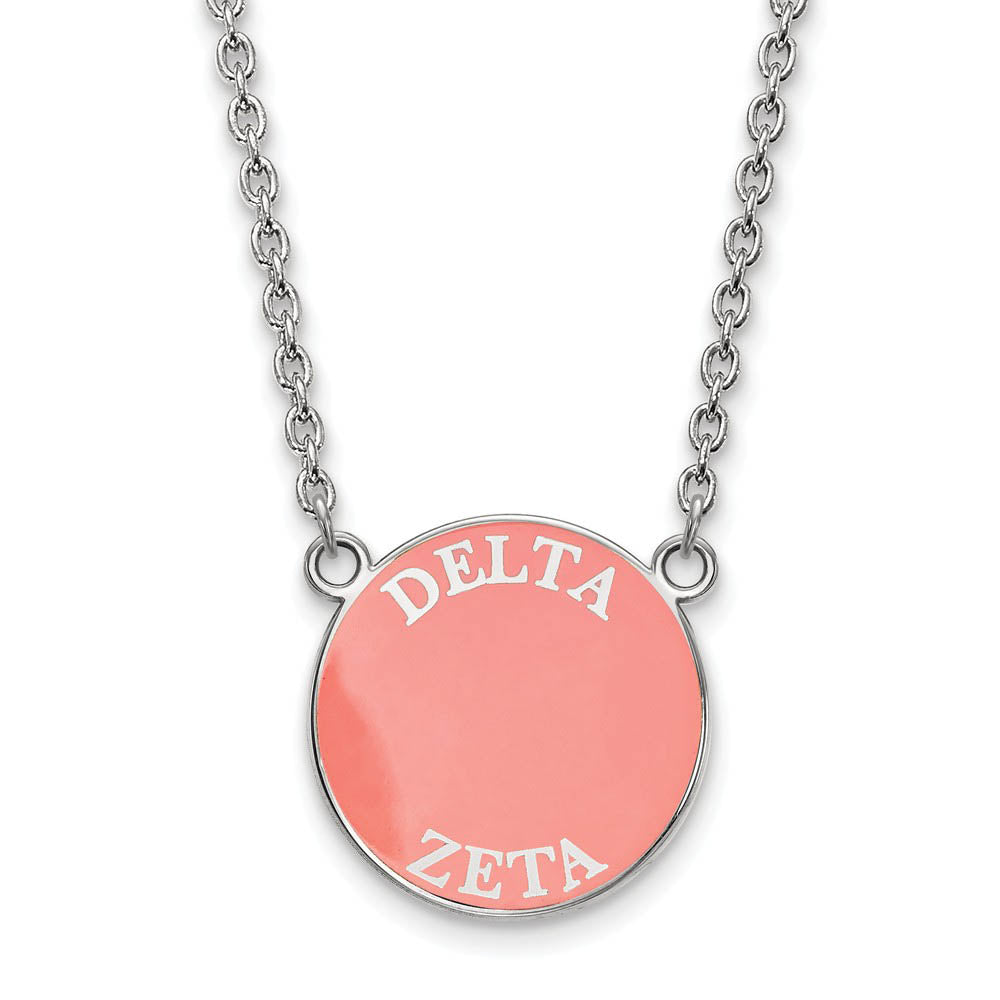 Sterling Silver Delta Zeta Large Enamel Disc Necklace, Item N14856 by The Black Bow Jewelry Co.