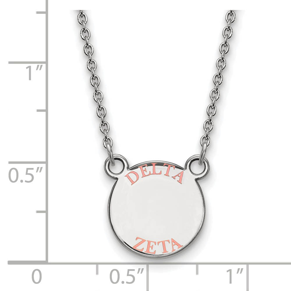 Alternate view of the Sterling Silver Delta Zeta Small Coral Enamel Necklace by The Black Bow Jewelry Co.