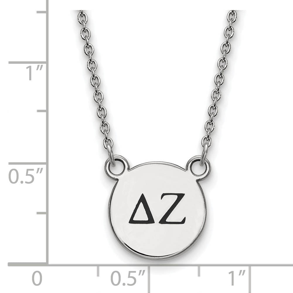 Alternate view of the Sterling Silver Delta Zeta Small Enamel Greek Letters Necklace by The Black Bow Jewelry Co.