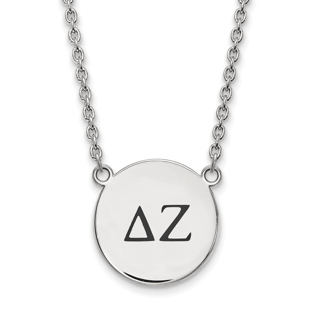 Sterling Silver Delta Zeta Large Enamel Greek Letters Necklace, Item N14860 by The Black Bow Jewelry Co.