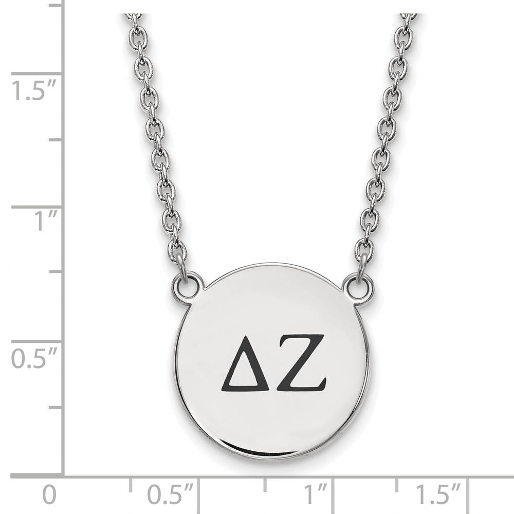 Alternate view of the Sterling Silver Delta Zeta Large Enamel Greek Letters Necklace by The Black Bow Jewelry Co.