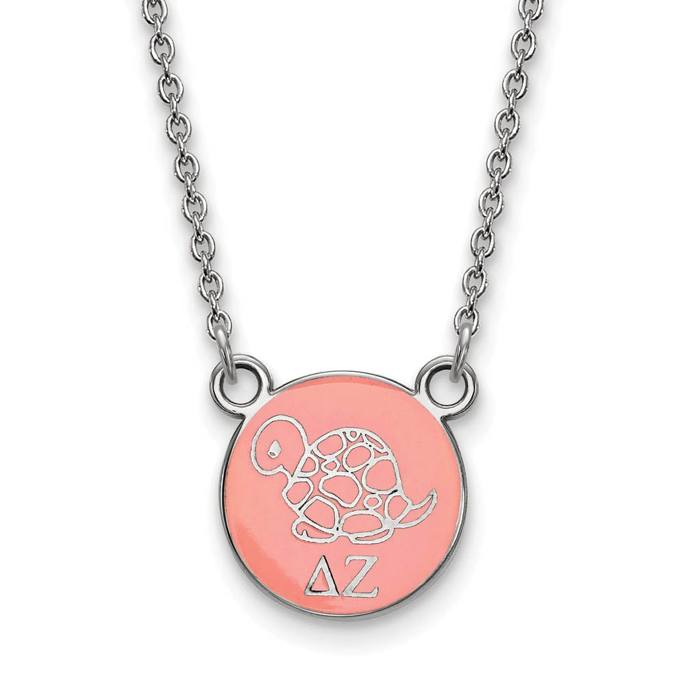 Sterling Silver Delta Zeta Small Coral Enamel Mascot Necklace, Item N14865 by The Black Bow Jewelry Co.