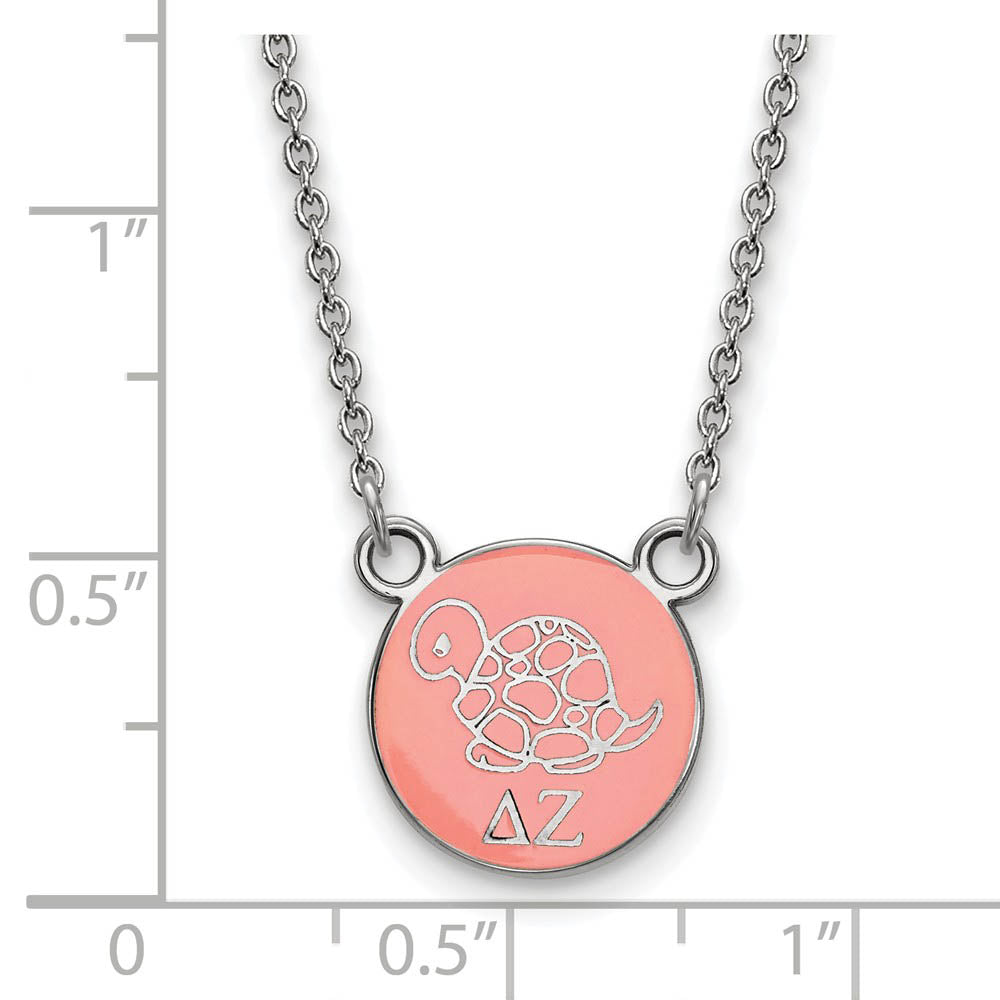 Alternate view of the Sterling Silver Delta Zeta Small Coral Enamel Mascot Necklace by The Black Bow Jewelry Co.