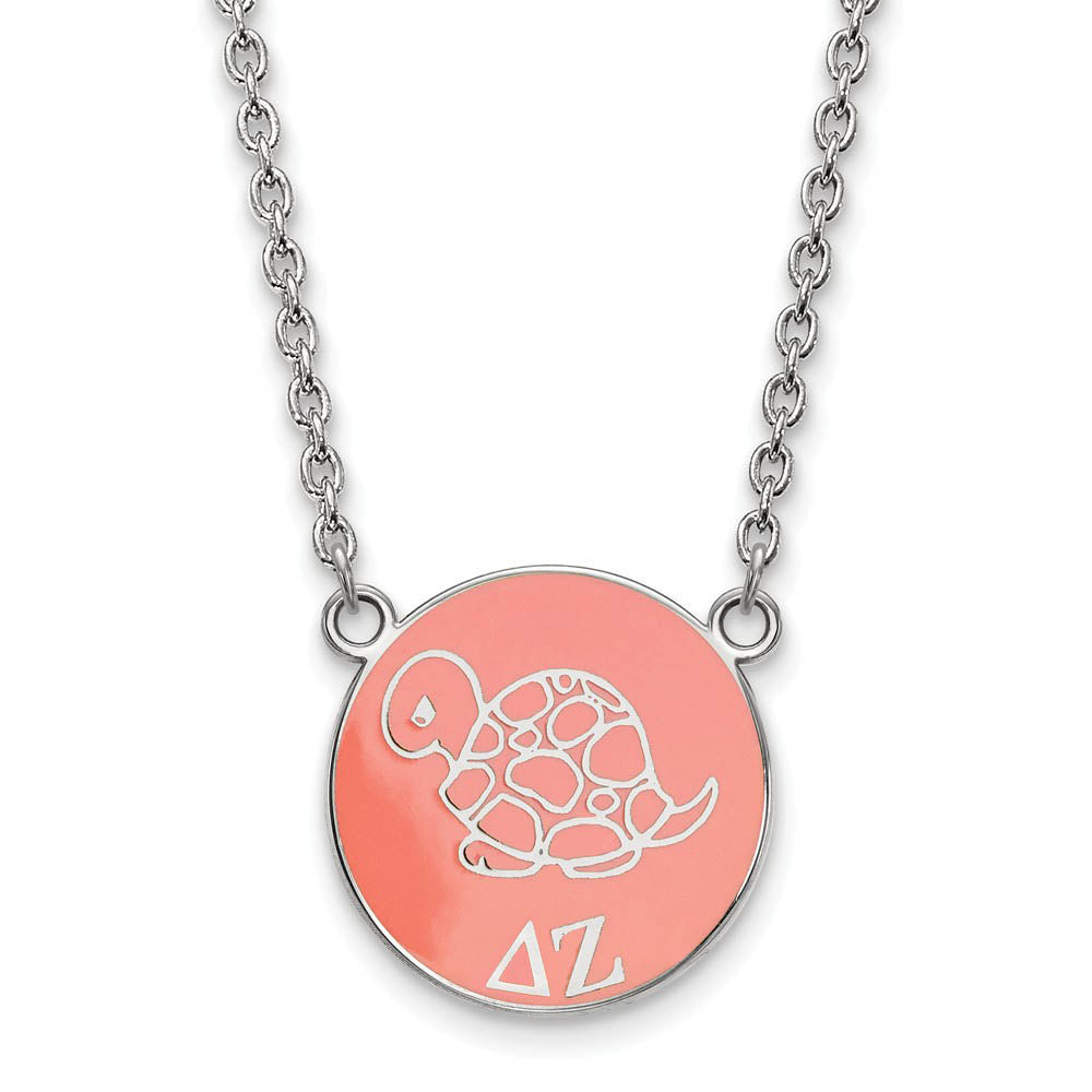 Sterling Silver Delta Zeta Large Coral Enamel Mascot Necklace, Item N14866 by The Black Bow Jewelry Co.