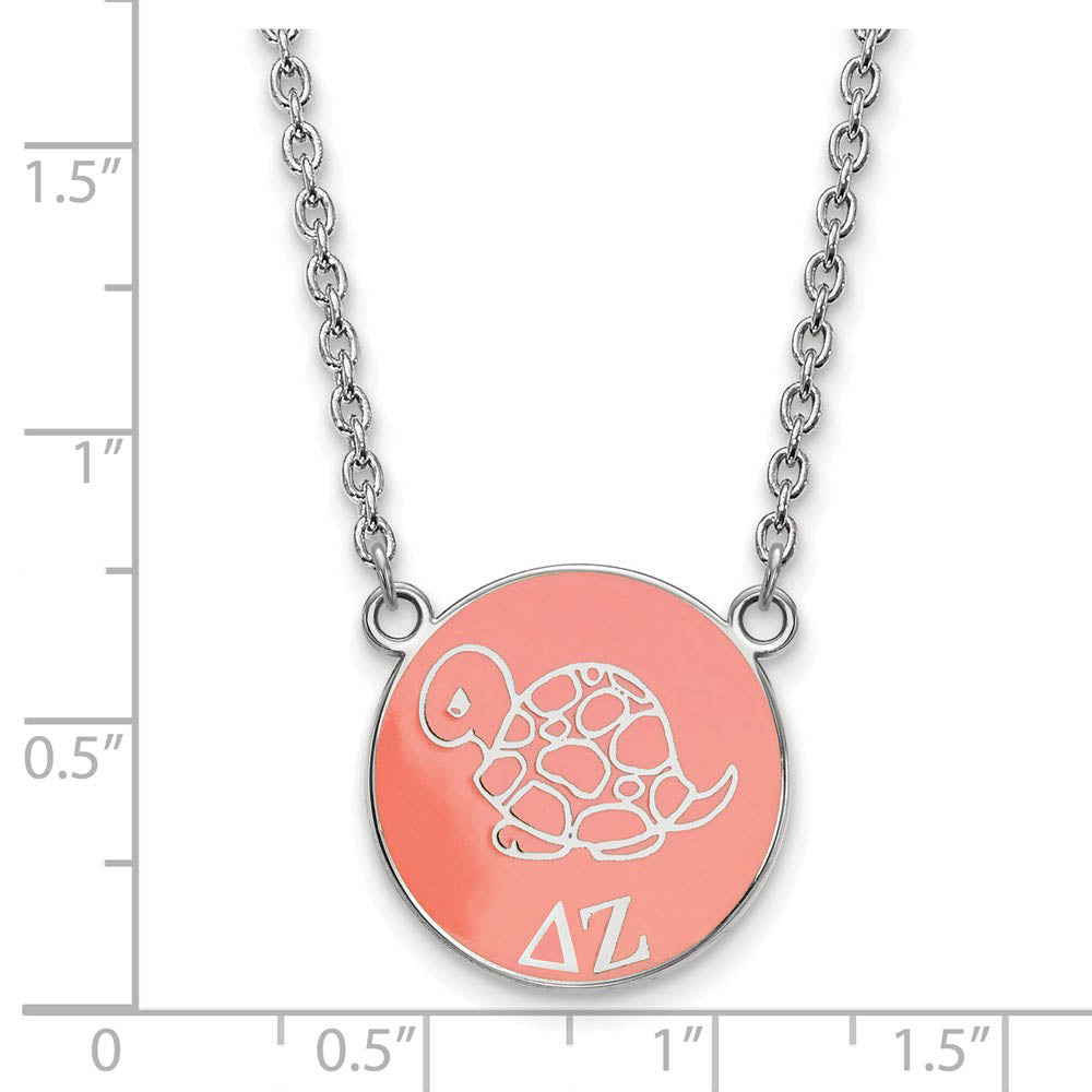 Alternate view of the Sterling Silver Delta Zeta Large Coral Enamel Mascot Necklace by The Black Bow Jewelry Co.