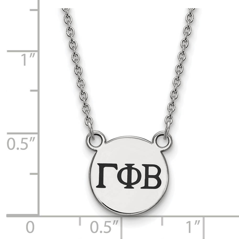 Alternate view of the Sterling Silver Gamma Phi Beta Small Enamel Greek Letters Necklace by The Black Bow Jewelry Co.