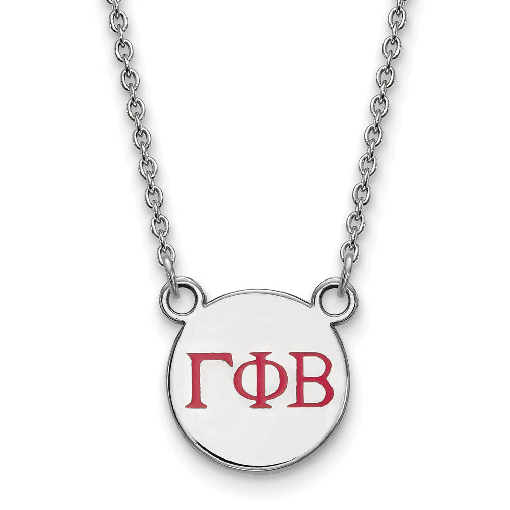 Sterling Silver Gamma Phi Beta Small Red Enamel Greek Letters Necklace, Item N14875 by The Black Bow Jewelry Co.
