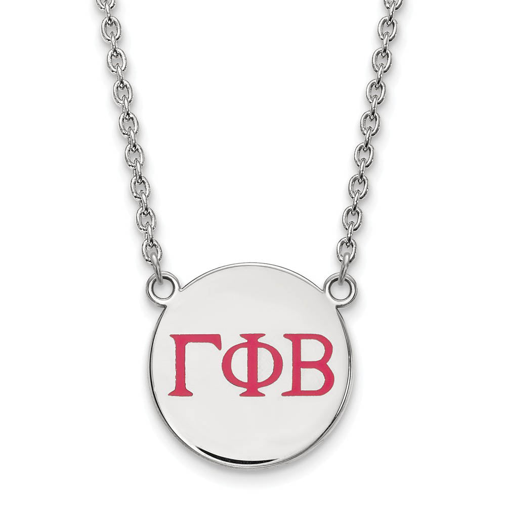 Sterling Silver Gamma Phi Beta Large Red Enamel Greek Letters Necklace, Item N14876 by The Black Bow Jewelry Co.