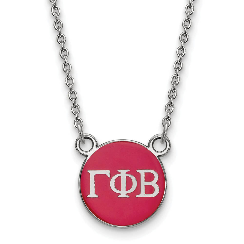 Sterling Silver Gamma Phi Beta Small Red Enamel Disc Necklace, Item N14877 by The Black Bow Jewelry Co.