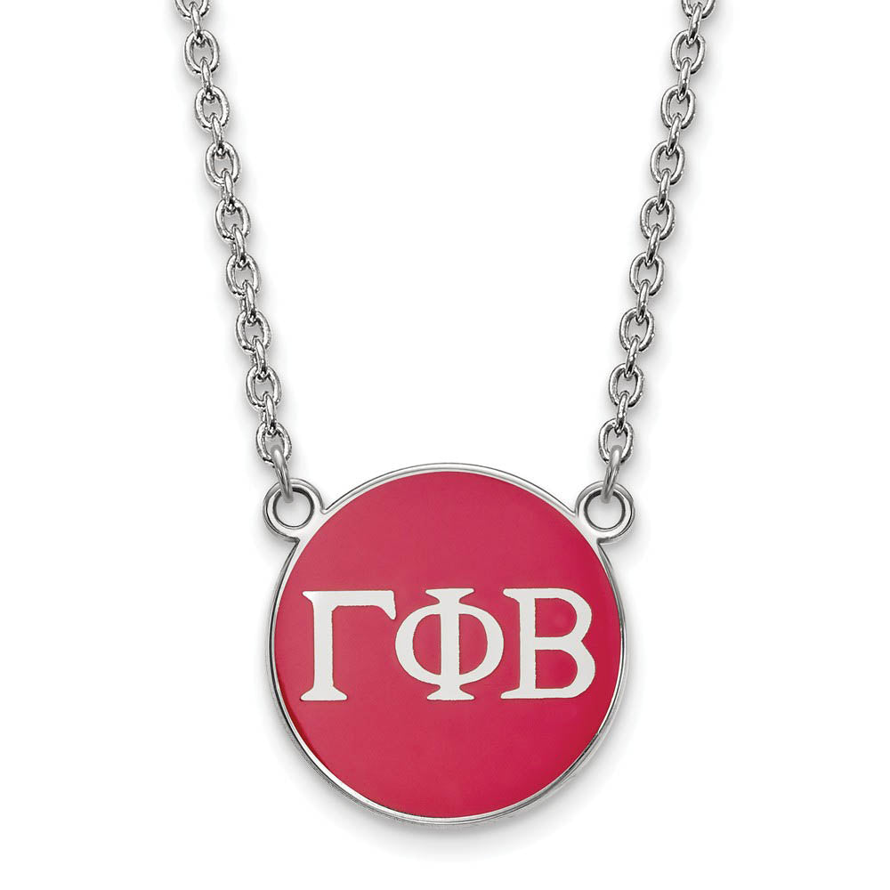 Sterling Silver Gamma Phi Beta Large Red Enamel Disc Necklace, Item N14878 by The Black Bow Jewelry Co.