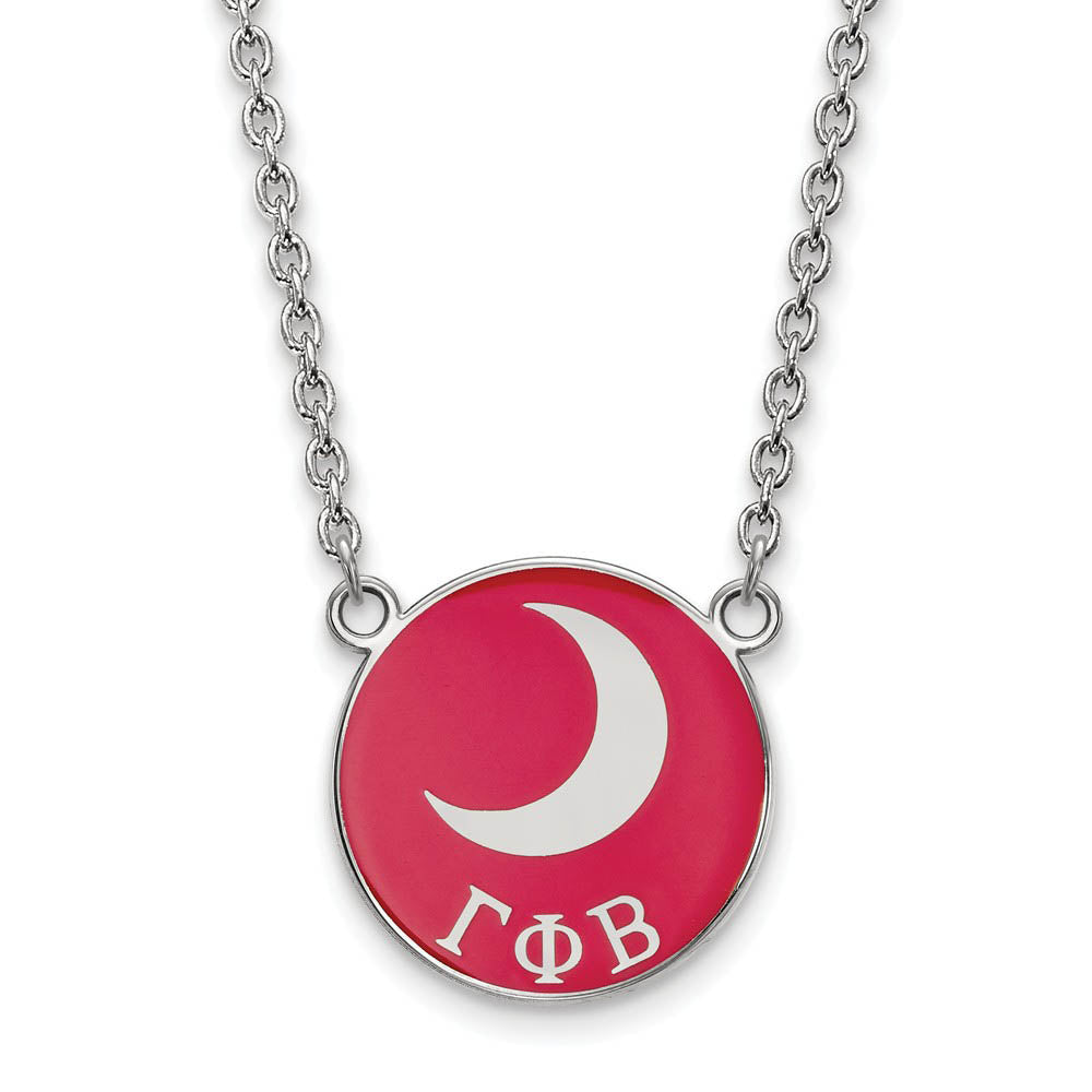 Sterling Silver Gamma Phi Beta Large Red Enamel Moon Disc Necklace, Item N14880 by The Black Bow Jewelry Co.