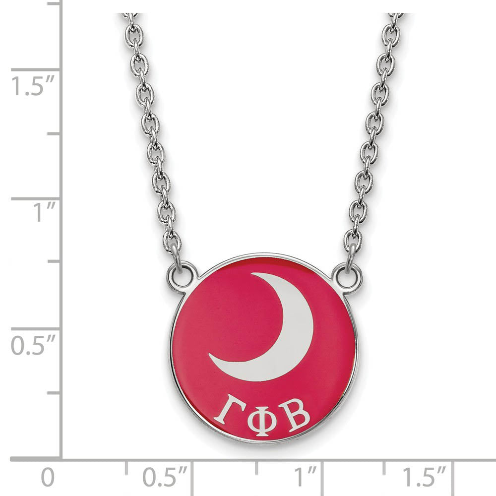 Alternate view of the Sterling Silver Gamma Phi Beta Large Red Enamel Moon Disc Necklace by The Black Bow Jewelry Co.
