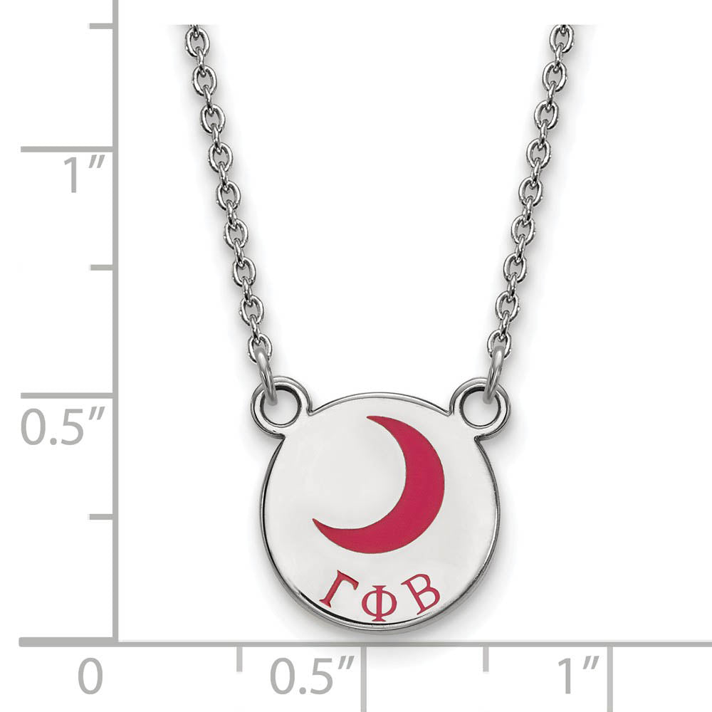 Alternate view of the Sterling Silver Gamma Phi Beta Small Enamel Necklace by The Black Bow Jewelry Co.