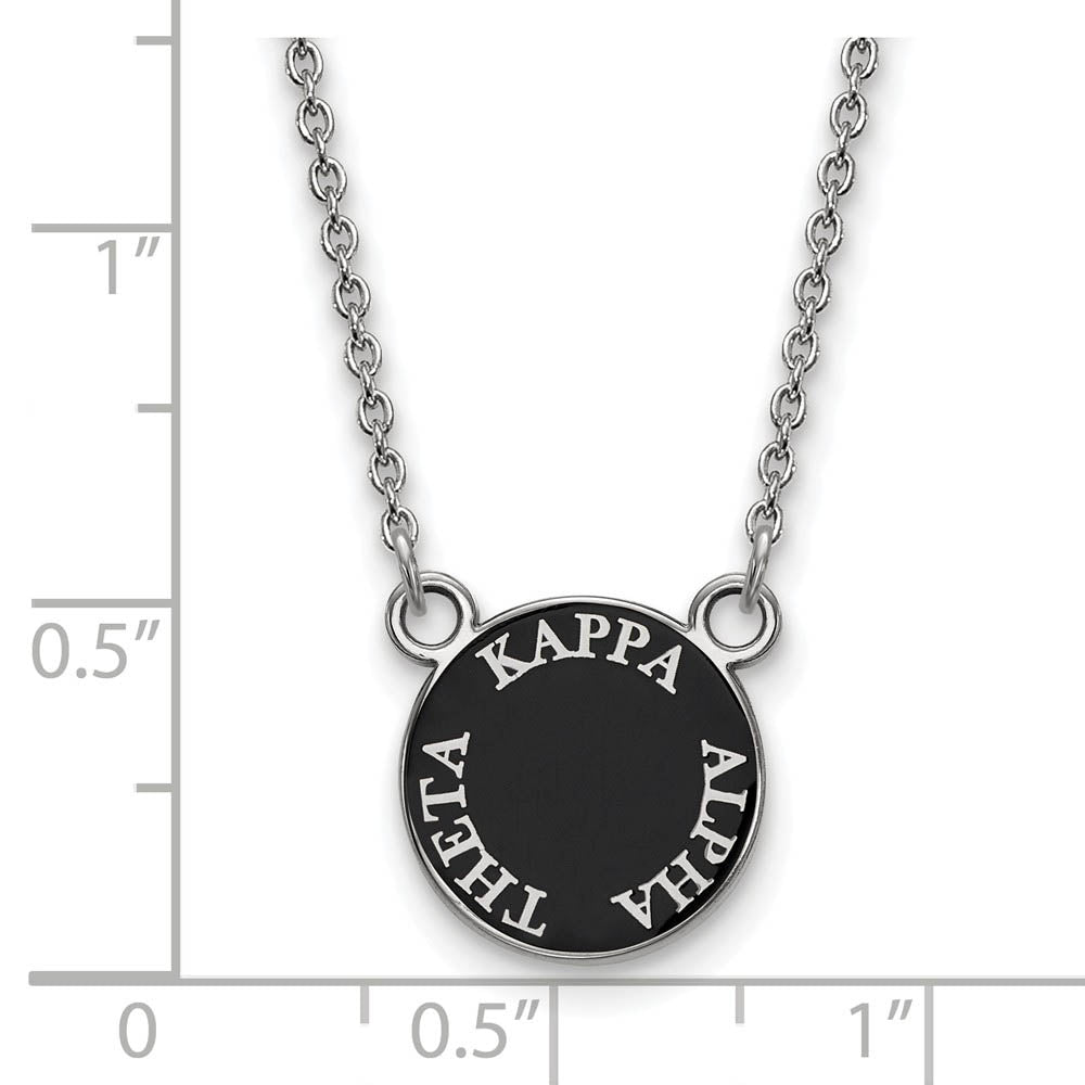 Alternate view of the Sterling Silver Kappa Alpha Theta Small Enamel Disc Necklace by The Black Bow Jewelry Co.