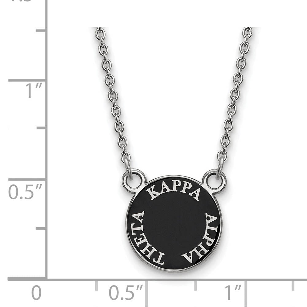 Alternate view of the Sterling Silver Kappa Alpha Theta Small Enamel Disc Necklace by The Black Bow Jewelry Co.