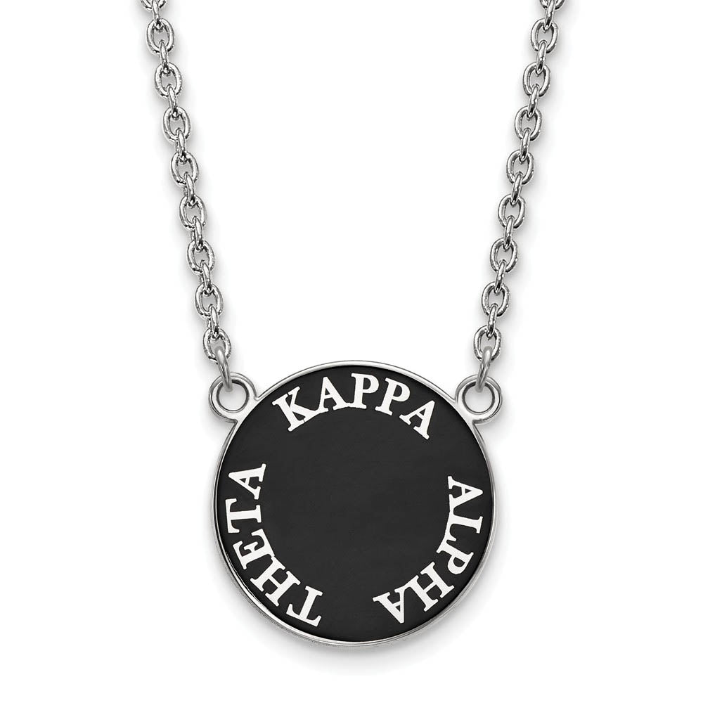 Sterling Silver Kappa Alpha Theta Large Enamel Disc Necklace, Item N14884 by The Black Bow Jewelry Co.