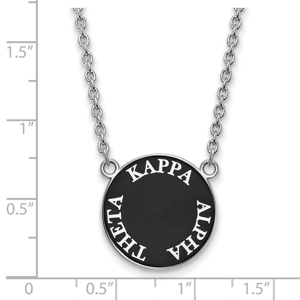 Alternate view of the Sterling Silver Kappa Alpha Theta Large Enamel Disc Necklace by The Black Bow Jewelry Co.