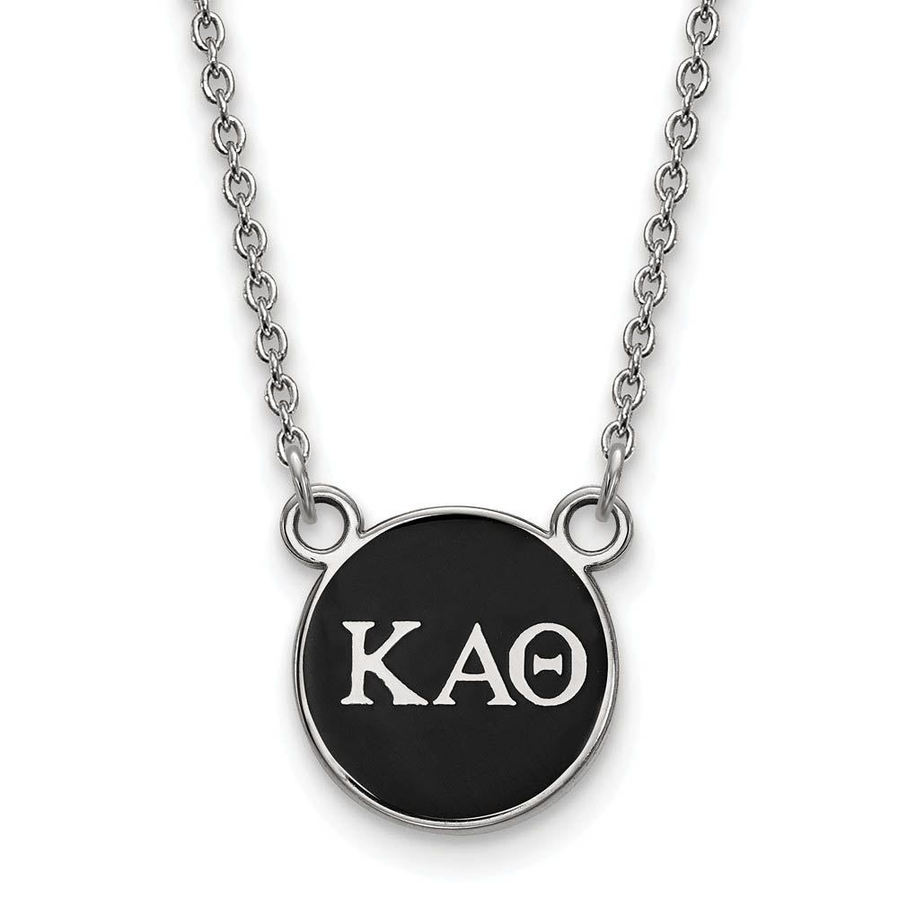 Sterling Silver Kappa Alpha Theta Small Black Enamel Greek Necklace, Item N14889 by The Black Bow Jewelry Co.
