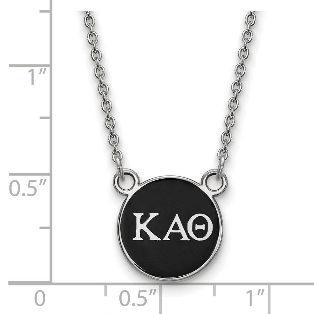 Alternate view of the Sterling Silver Kappa Alpha Theta Small Black Enamel Greek Necklace by The Black Bow Jewelry Co.