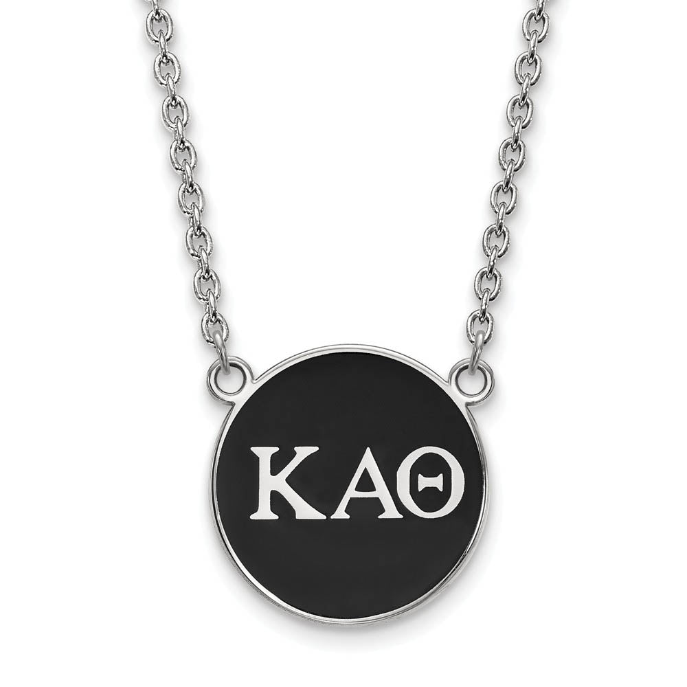 Sterling Silver Kappa Alpha Theta Large Black Enamel Greek Necklace, Item N14890 by The Black Bow Jewelry Co.
