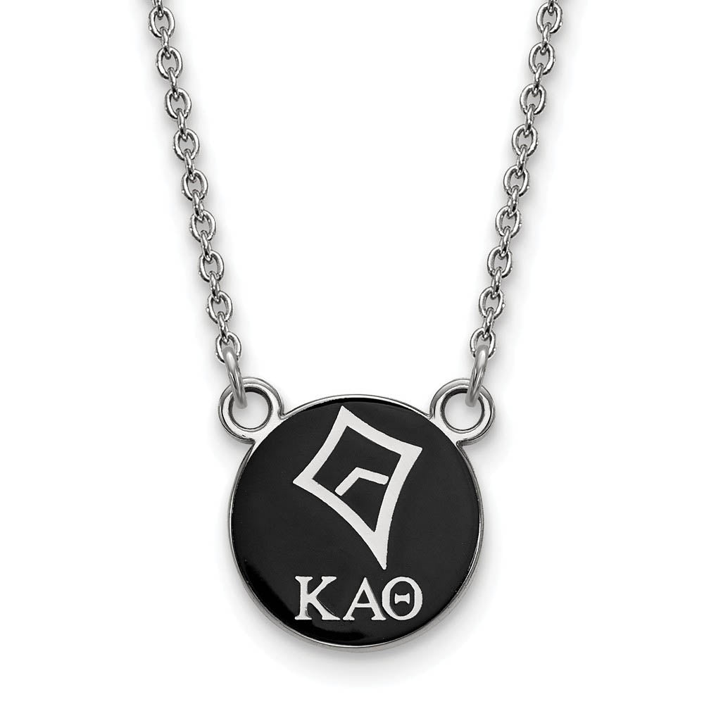 Sterling Silver Kappa Alpha Theta Sm Black Enamel Kite Disc Necklace, Item N14891 by The Black Bow Jewelry Co.