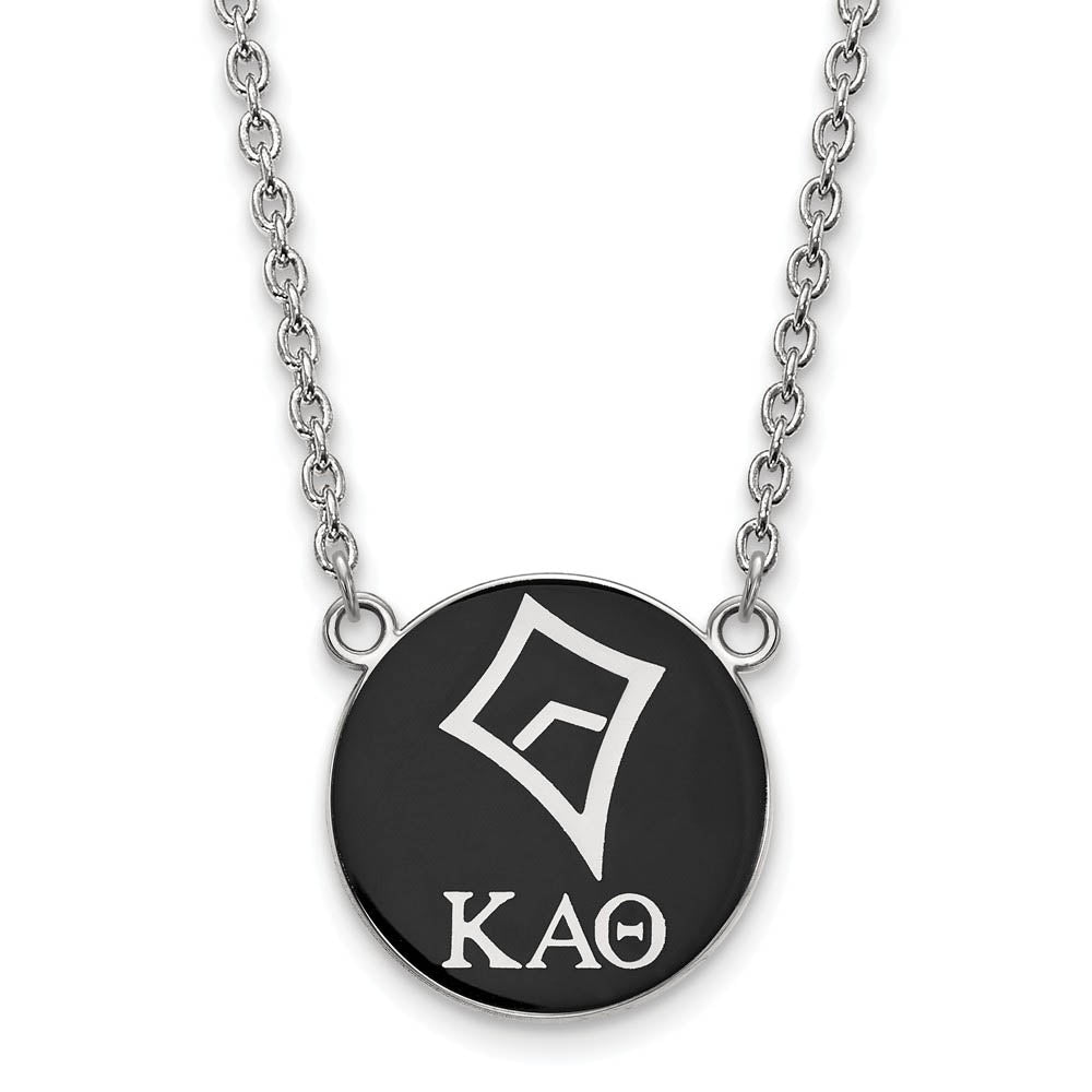 Sterling Silver Kappa Alpha Theta Lg Black Enamel Kite Disc Necklace, Item N14892 by The Black Bow Jewelry Co.