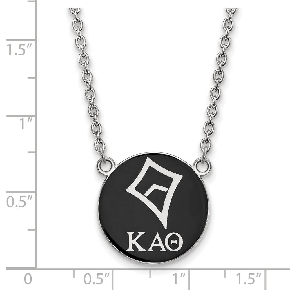 Alternate view of the Sterling Silver Kappa Alpha Theta Lg Black Enamel Kite Disc Necklace by The Black Bow Jewelry Co.