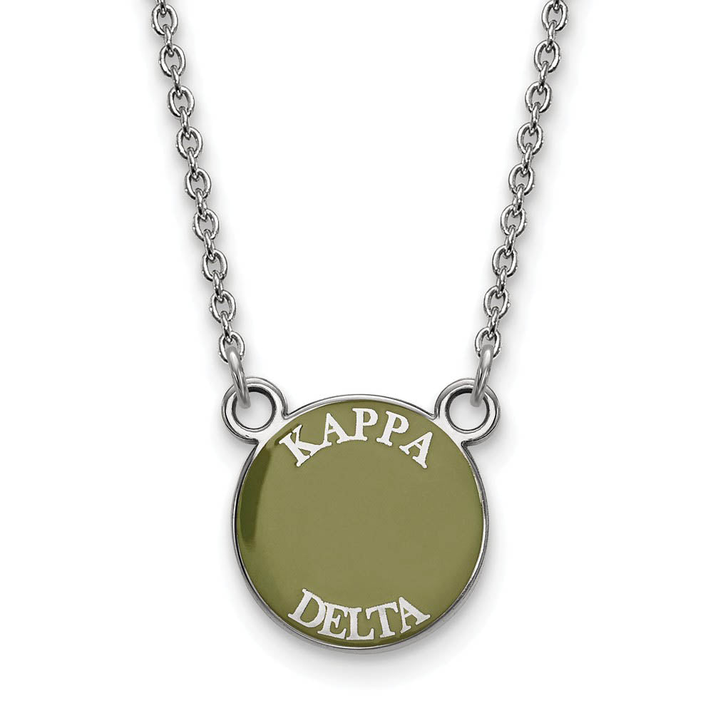 Sterling Silver Kappa Delta Small Enamel Disc Necklace, Item N14895 by The Black Bow Jewelry Co.
